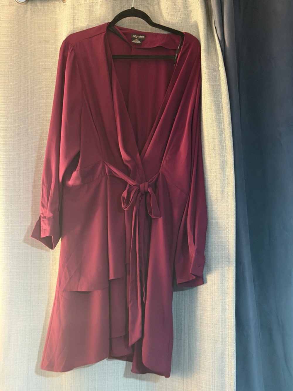 City Chic Wine Wrap Shirt with Self Tie